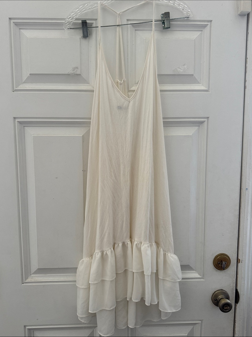 Cuuutte Cream Ruffle Hem Slip Dress
